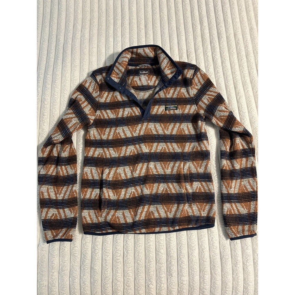 LL Bean Pullover Better Sweater Fleece 1/4 Snap Collar men’s small Aztec Orange